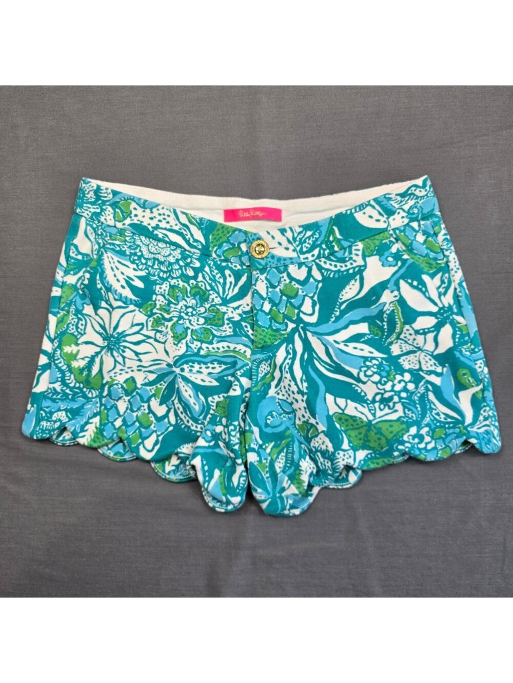 Lilly Pulitzer Size 2 Buttercup Safari Sangria Scalloped Hem Shorts Blue Green